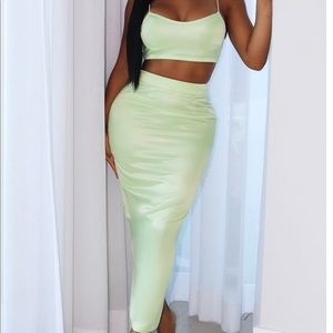 Shape Mint Satin Skirt Set
